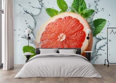 Grapefruit with mint and water splash isolated on white background Wall mural