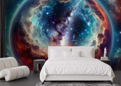 Panoramic view of 360 degree equirectangular projection space background with stars and nebula  Wall mural