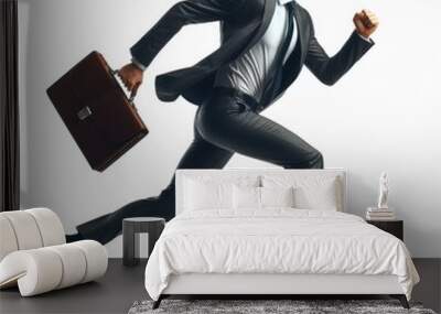 Young businessman running away isolated on a white background Wall mural