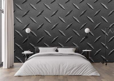 Close up of grainy textured steel sheet with diamond plate pattern, metallic background Wall mural