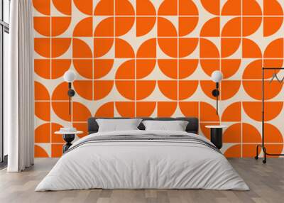 MOD Scandinavian Style Geometric Repeat Pattern. Orange abstract mid century modern shapes in a seamless vector design. Wall mural