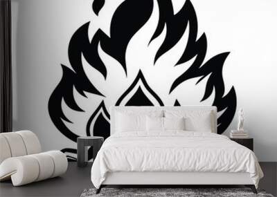 A black and white drawing of a fire with a pile of rocks on the background Wall mural