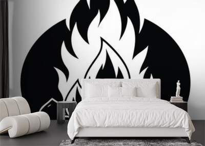 A black and white drawing of a fire with a pile of rocks on the background Wall mural