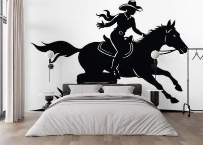 A vector silhouette of a rodeo cowgirl barrel racing design Wall mural