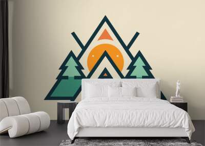 camping logo vector line style. Retro summer camp badge graphic logo emblem design Wall mural