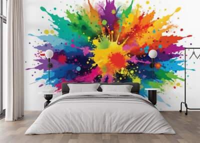 colorful rainbow holi paint color powder explosion vector, isolated white wide panorama background Wall mural