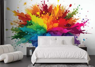 colorful rainbow holi paint color powder explosion vector, isolated wide white panorama background Wall mural