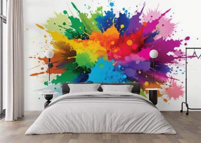 colorful rainbow holi paint color powder explosion vector, isolated wide white panorama background Wall mural