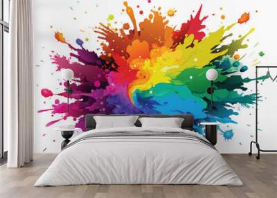 colorful rainbow holi paint color powder explosion vector, isolated wide white panorama background Wall mural