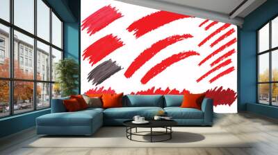 Crayon brush stroke red underline. Chalk pen highlight stroke. Vector hand drawn brush underline element set for accent, crayon texture emphasis element Wall mural