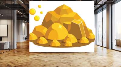 Golden nuggets. Cartoon gold mine boulders and stones. Yellow metal ore precious elements. Miners wealth. Geological material. Shiny treasure Wall mural