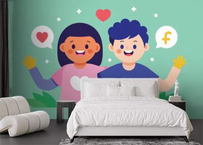 Happy Friendship Day Social Media Template Flat Cartoon Background Vector Illustration Wall mural