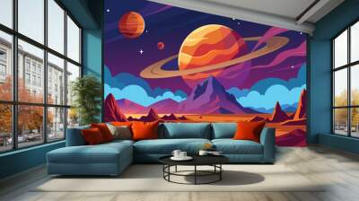 Landscape Surface of Planet Sky Space Science Fiction Fantasy vector Illustration Wall mural