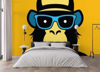 Monkey in sunglasses and a cap. Cool gorilla icon vector design Wall mural