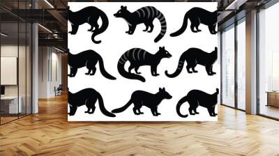 Set of Banded Palm Civet animal black silhouette vector on white background Wall mural