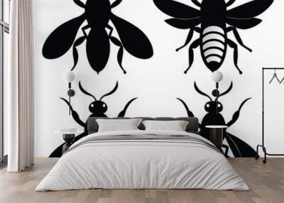 Set of Black Wasp black vector on white background Wall mural