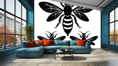 Set of Black Wasp black vector on white background Wall mural