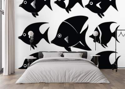 Set of Butterfly Fish animal black silhouettes vector on white background Wall mural