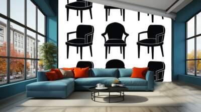 Set of Chair icon in line style black vector on white background Wall mural