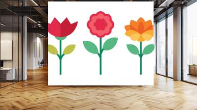 Set of different flower linen on white background Wall mural