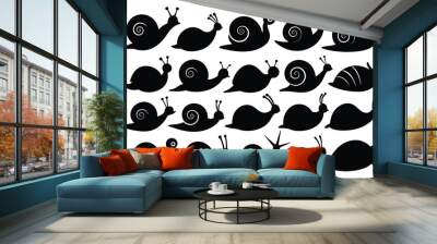 Set of hand drawn snail black Silhouette Design with white Background and Vector Illustration Wall mural