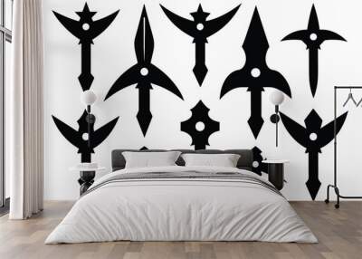 Set of Kunai Blade Icon, Ninja Weapons black Silhouette Design with white Background and Vector Illustration Wall mural