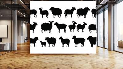 Set of sheep Silhouette Design with white Background and Vector Illustration Wall mural