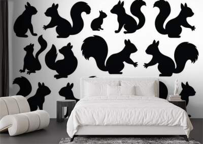 Set of squirrel black Silhouette Design with white Background and Vector Illustration Wall mural