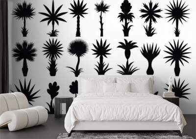 Set of Yucca black Silhouette Design with white Background and Vector Illustration Wall mural