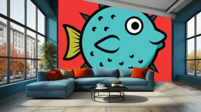 Solid color Pea Puffer animal vector design Wall mural