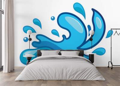 Water splash and spray. Aqua. Blue waves. Cartoon tears. Isolated raindrop or sweat, wet droplets of dew shapes vector Wall mural