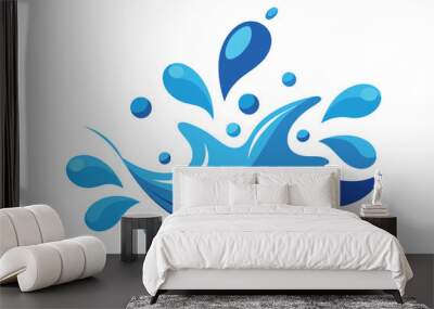 Water splash. Cartoon blue water drops, puddle, spray and waves. Nature object spatters, sputter, splashdown. Clean aqua motion Wall mural