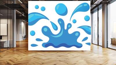 Water splash. Cartoon blue water drops, puddle, spray and waves. Nature object spatters, sputter, splashdown. Clean aqua motion Wall mural