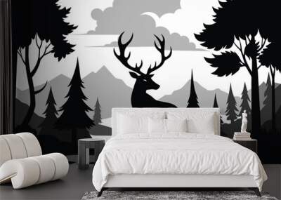 wildlife elk in forest nature landscape silhouette vector illustration design Wall mural