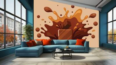 World Chocolate Day Background Vector With Chocolate Splash. Can use for greeting card, postcard, banner, poster, web, print, etc Wall mural