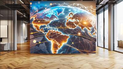 Metaverse digital world planet cyber Earth. Concept general virtual money, Abstract business crypto technology Wall mural