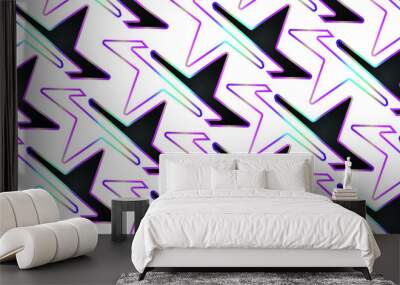 lightning seamless pattern on white background with white stars, glowing colors. can be used to design t-shirts, wallpapers, screens, rock n roll music backgrounds and sports themed Wall mural