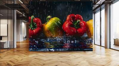 fresh peppers with water drops Wall mural