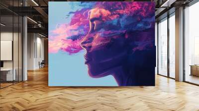 2D illustration depicting the concept of mental health  Wall mural