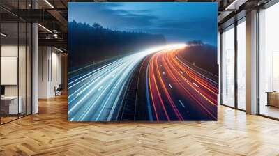 A long exposure photo of a highway at night  Wall mural