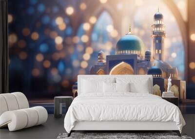 beautiful shiny mosque and ramadan islamic culture icon Wall mural