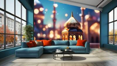 Beautiful shiny mosque and ramadan islamic culture icon Wall mural