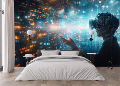 Businessman using virtual metaverse and future digital technology Wall mural