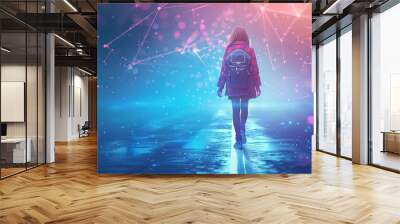 Digital step future education concept in futuristic polygonal style Wall mural