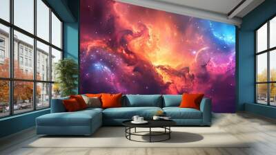 Fantastic multicolored outer space with stars, constellations, galaxies, planets and nebula Wall mural