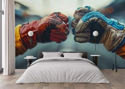 fist bump of two race car drivers gloved hands Wall mural