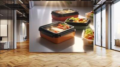 Food in lunch boxes, delivery of food concept Wall mural