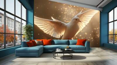 Glowing white dove of the holy spirit descending Wall mural