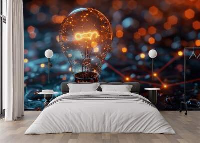 Illuminated Light Bulb with Digital Connection: Idea and Solution Concept, virtual screen blend Wall mural