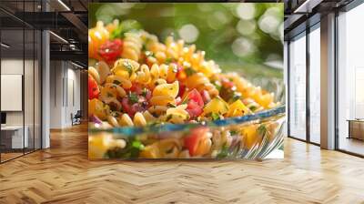 Pasta salad in a bowl outdoors Wall mural